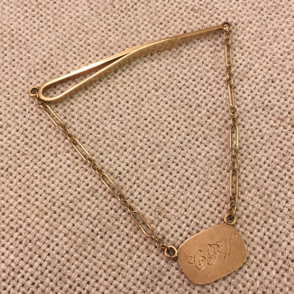 Vintage 14k Gold Tie Clip Chain & Initials “CPW” - Picture 8 of 14